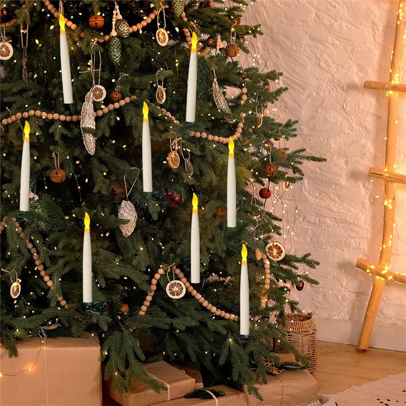 Hanging Floating Flameless Candles With Wand Flameless Taper Candles LED Candles Warm Light Christmas Candlesm12k