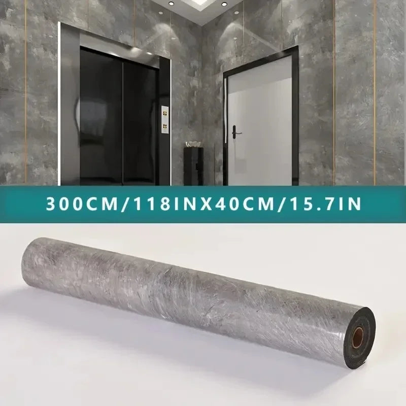 Roll of PVC self-adhesive wall floor covering material, marble and wood grain vinyl sheet with aluminum foil backing, dual purpo