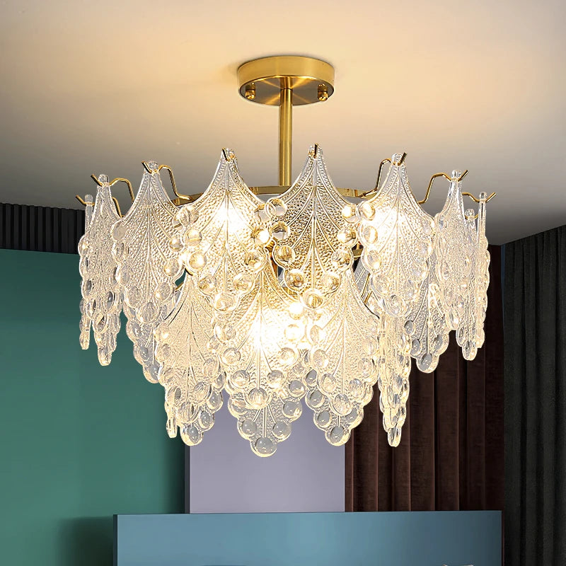 Modern Chandeliers 2023 Glass Leaves Droplet Lighting Pendant Lamp For Living Room Dining Room Home Decor Hanging Lights Fixture