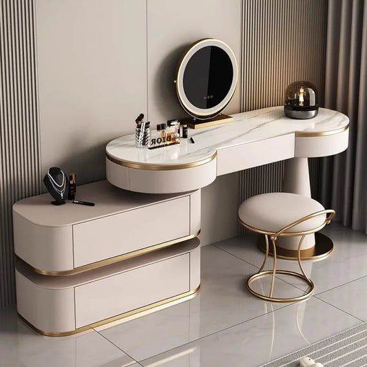 Luxury Corner Dressing Table Combs Organizer Flower Cosmetic Mirror Dressing Table Jewelry White Espejo Tocador Home Decor