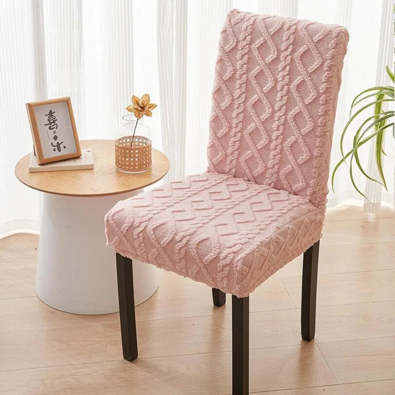 Thick Dining room Chair Cover Jacquard Plush Stretch Chair Slipcovers Solid Color Office Chairs Covers for Living Room Wedding