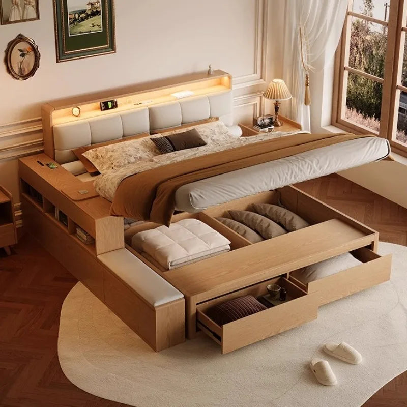 European Wooden Bed Minimalist Modern Storage Space Hotel Bed Lounge Sleeping Women Muebles Para El Hogar Home Furniture