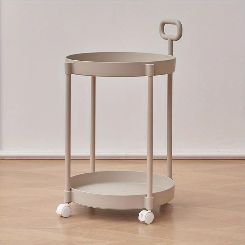 Elegant 2-Tier Side Table with Wheels - Trolley Table in Living Room|Simple Sofa Table with Handle|Easy To Move Coffee Table