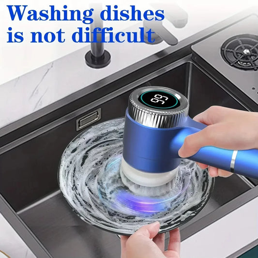 OLOEY 5 in 1 Electric Cleaning Brush Multifunctional Kitchen Bathroom Toilet Portable Powerful Clean Brush 5 Brush Heads LED