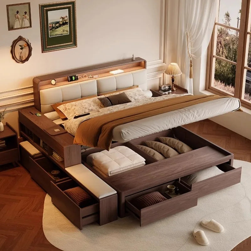 European Wooden Bed Minimalist Modern Storage Space Hotel Bed Lounge Sleeping Women Muebles Para El Hogar Home Furniture