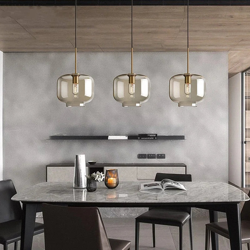 Lamp Modern 3-Light Pendant Light Fixtures, Industrial Hanging Ceiling Lamp With Amber Glass Shade, Vintage Black Pendant Light