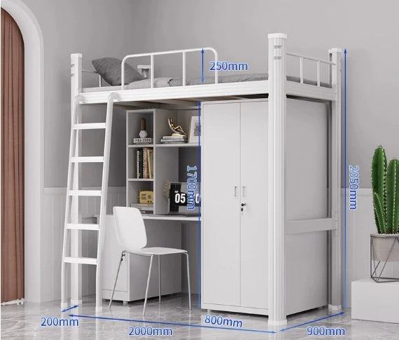Upper Bed Lower Table Combined Bed College Dormitory Elevated Bed Small Apartment Household Wrought Iron Bed Apartment Bed