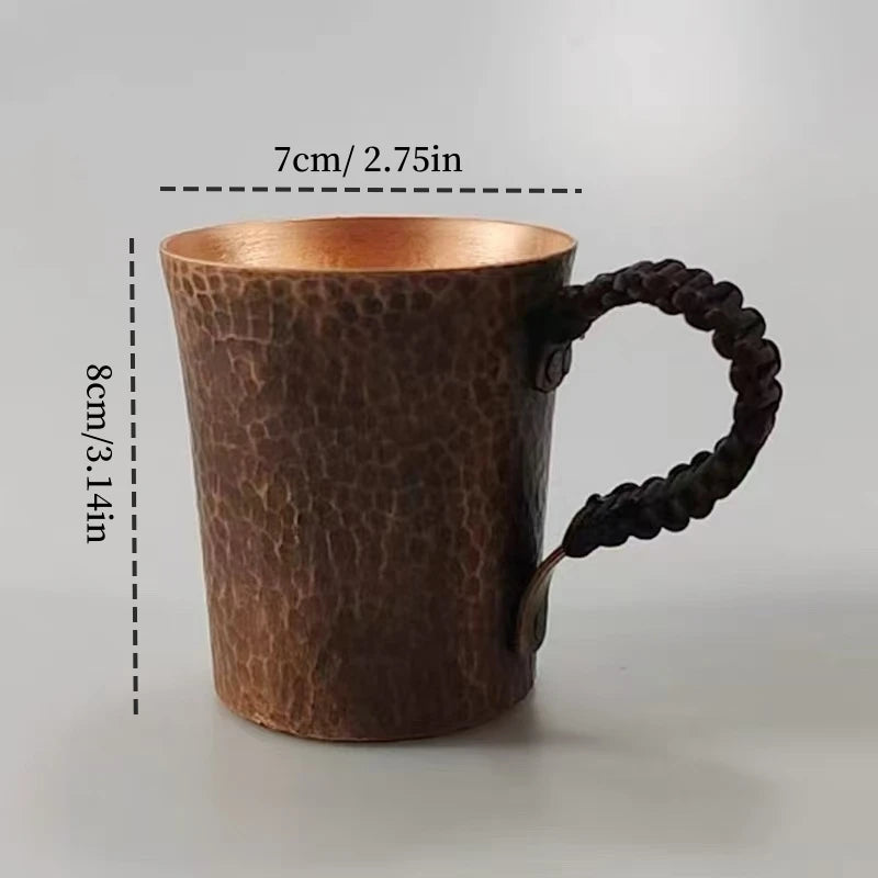 Vintage Pure Copper Coffee Cup,Mug Moscow Mule Tumbler Engraving Hammer Texture Woven Handle 450 ml Beer Mug,Tea Cup Tableware