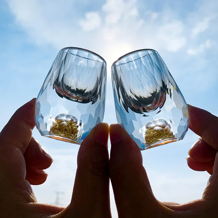 Luxury Crystal Glass Vodka  Sake Shochu Glass Bar Liqueur Double Bottom Gold Foil Glass Tea Cup High-end Gifts Hard Liquor