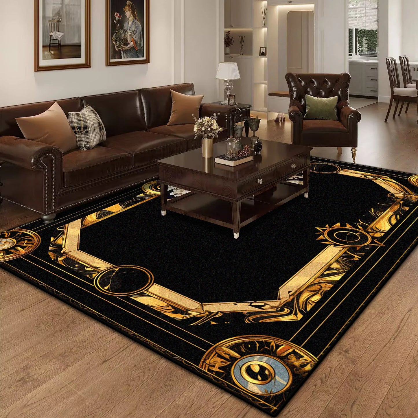 Marble Luxury Carpet for Living Room Decorations Sofa Table Large Area Rugs Black Gold Long Hallway Floor Mat Anti-slip Doormat