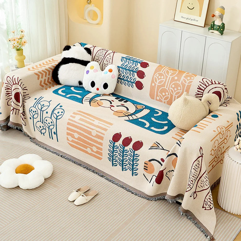 Sofa Towel  with Full Coverage Ins Cream Wind Cotton Yarn Camping Blanket Sofa Cushion Cover All  Season Universal All Inclusive