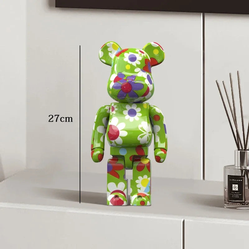 27cm Graffiti Bear Statue Paint Block Bear Decor Resin Desktop Ornaments Home Decoration Living Room Bear Floor Sculpture Gifts