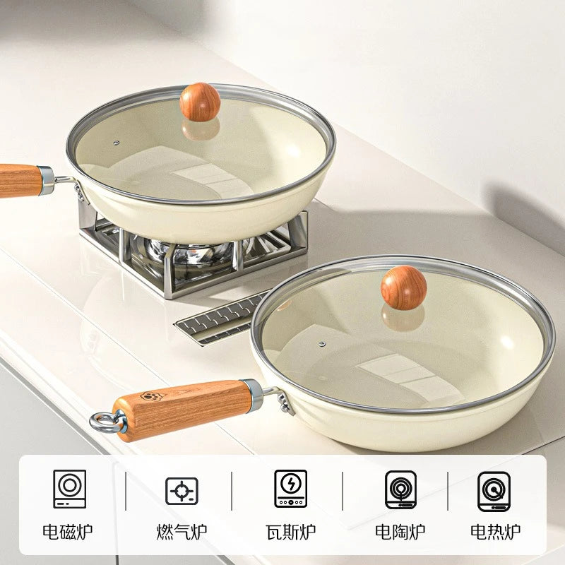Ceramic flat bottomed pan, non stick pan, household stir fry pan, fried egg pancake pan, steak frying pan