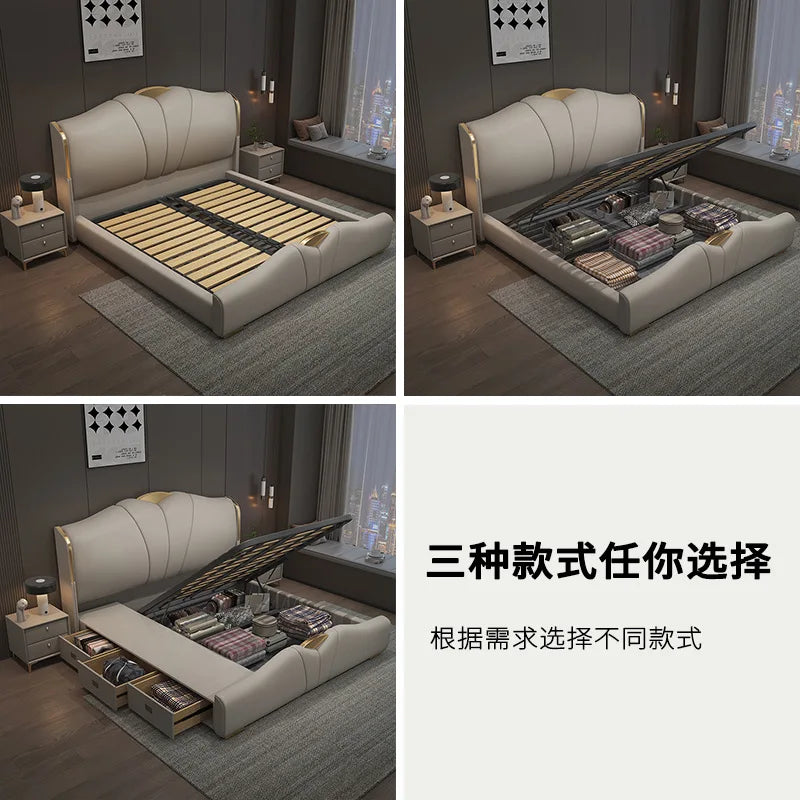 Light luxury Italian leather bed master bedroom double bed high-end atmosphere new 2025 soft bag air pressure storage wedding be