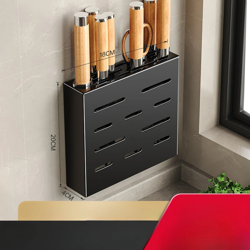 Kitchen knife storage box, knife holder, non-perforation, wall-mounted rack, kitchen items，kitchen accessories organizer