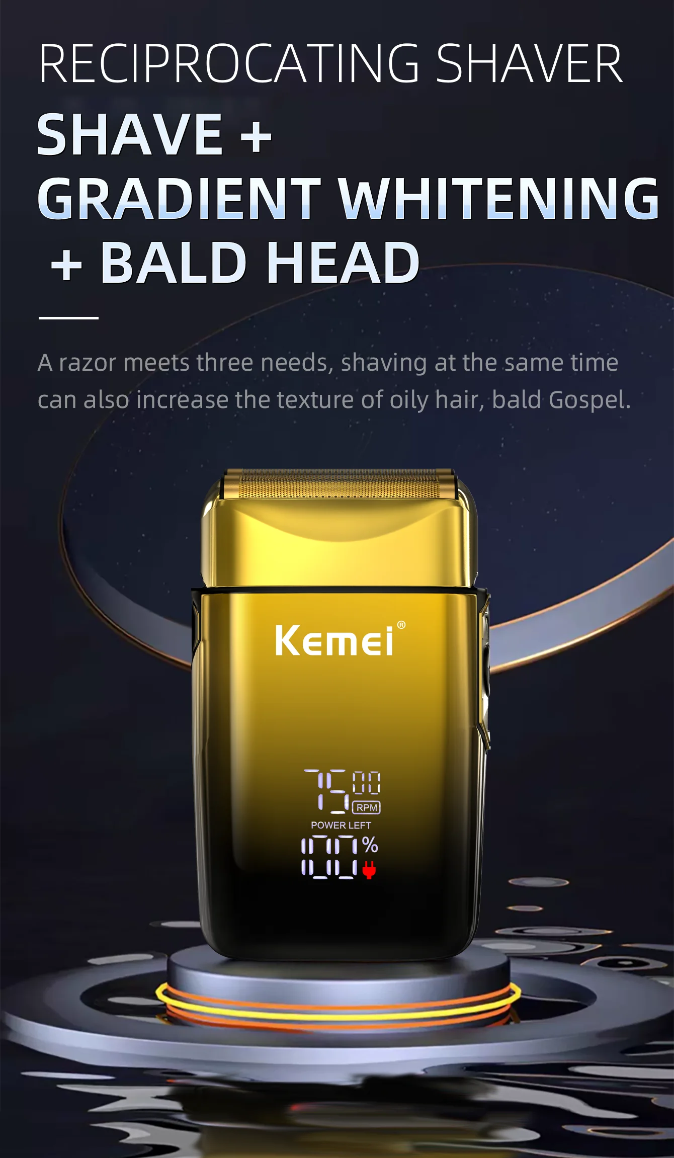 Kemei TX10 new electric shaver with LED display rechargeable beard shaver men's bald shaver original blade accessories