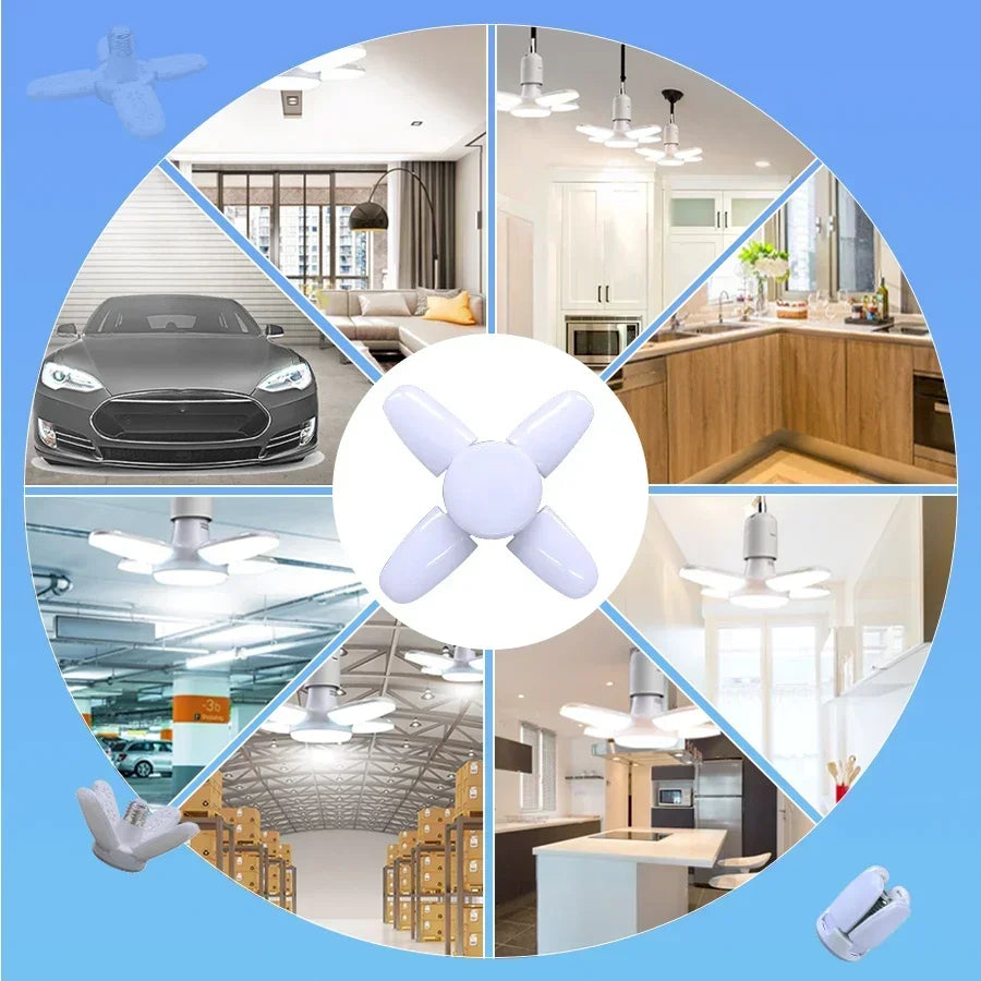 LED 4 Leaf Bulb E27 Collapsible Pendant Light 220V 110V Bombilla Storage Garage Kitchen Lighting High Brightness Remote Control