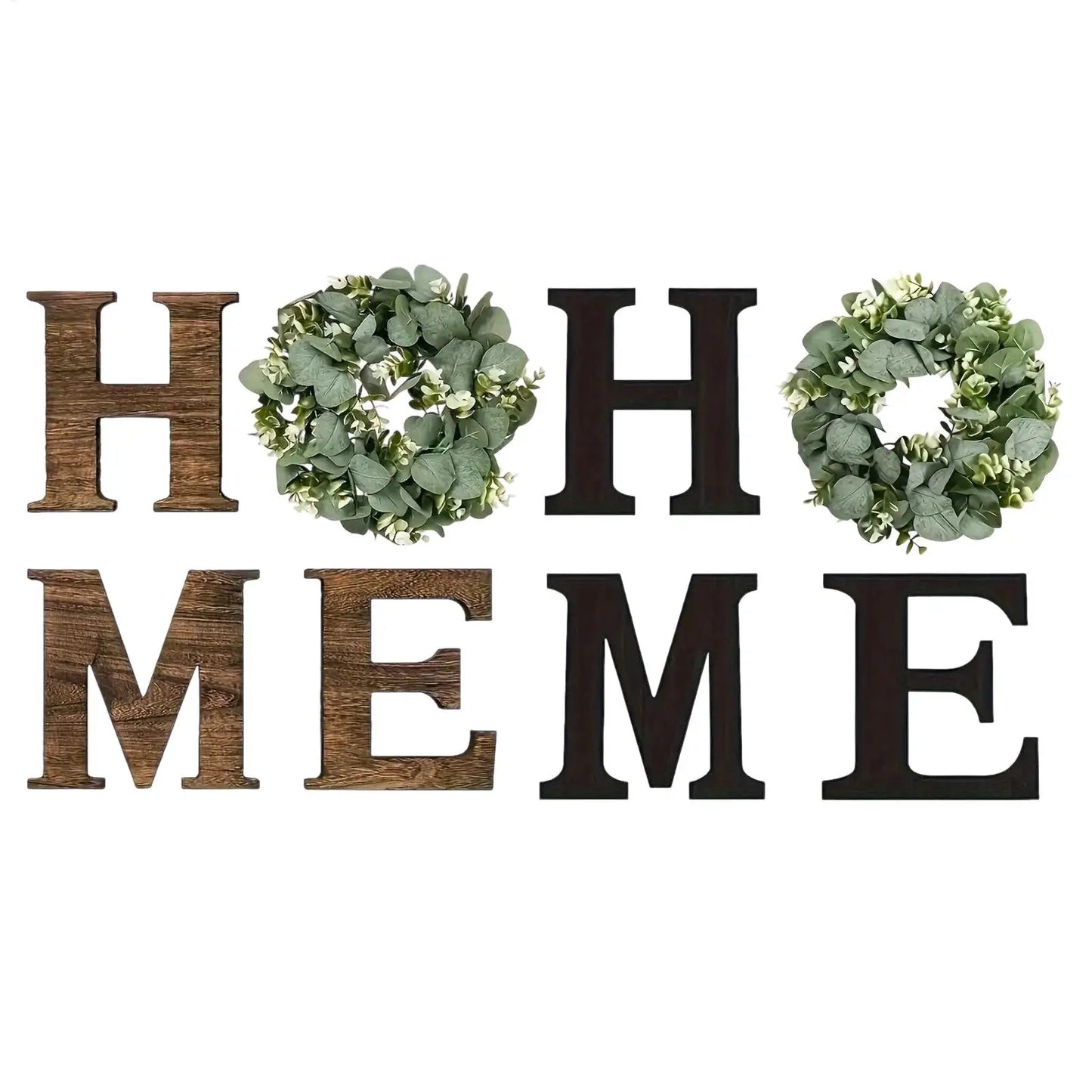 Home Letter Wall Sign Wooden Wall Home Sign Rustic Decor with Artificial Eucalyptus Wreath home decor signs for Kitchen Living