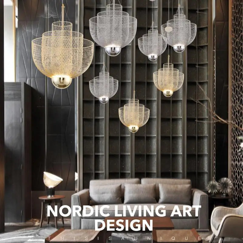 Modern LED Pendant lamps Lighting lustre Italy Designer LED Geometric Hollow LOFT Chandelier Staircase Home decor Hanging Lights