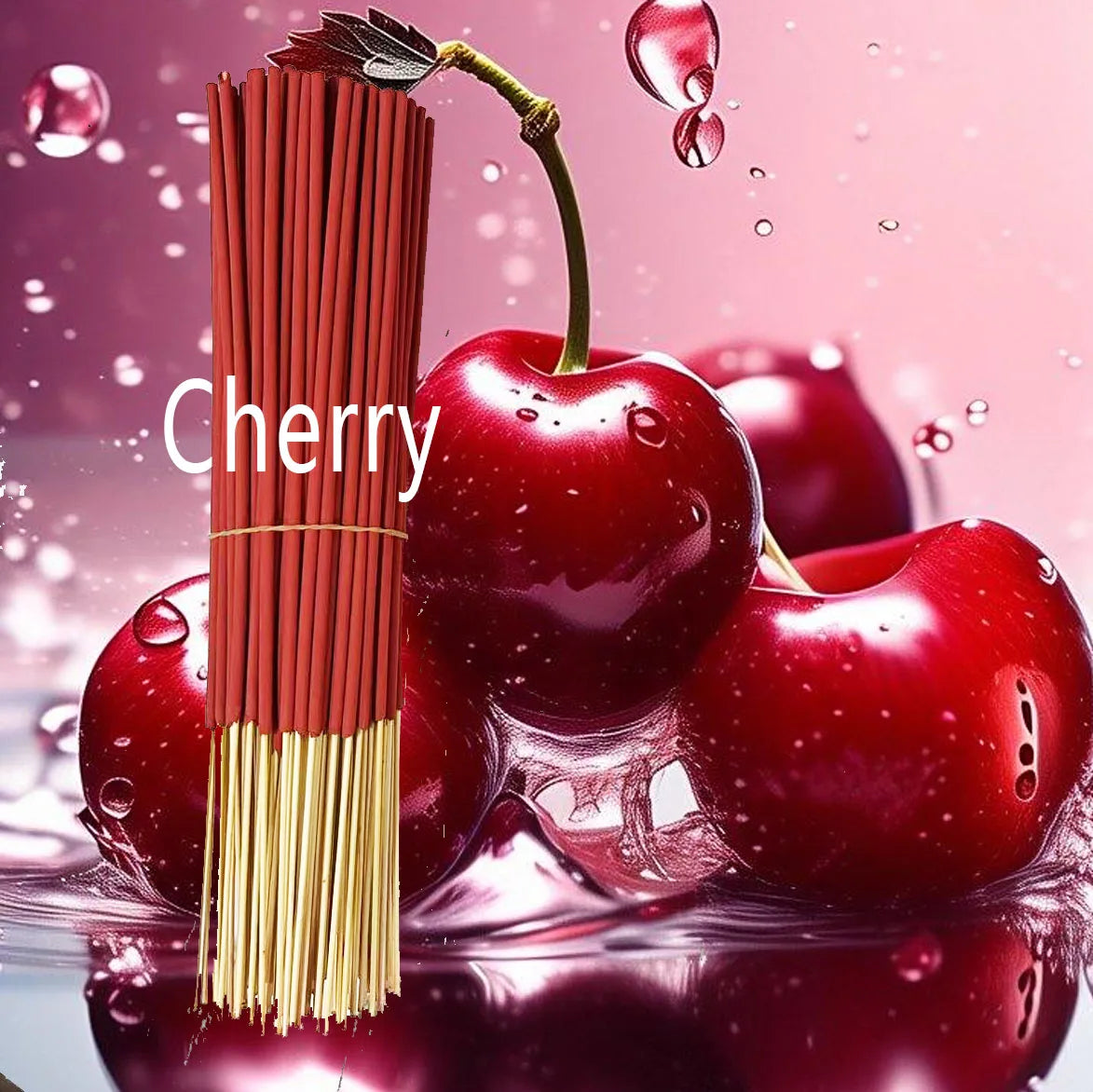 Handmade Cherry Fragrance Incense Sticks - 22.0cm Long-Lasting Artificial Wooden Incense, Safe and Non-Irritating for Indoor and Outdoor Use, Feather-Free Yoga and Meditation Decoration, Suitable for Camping, Travel, Courtyar