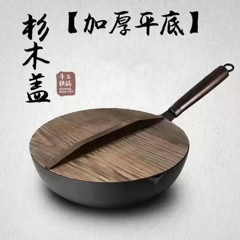 Handmade iron pot, forged frying pan, non stick iron pot, uncoated induction cooker, gas flat bottomed pan