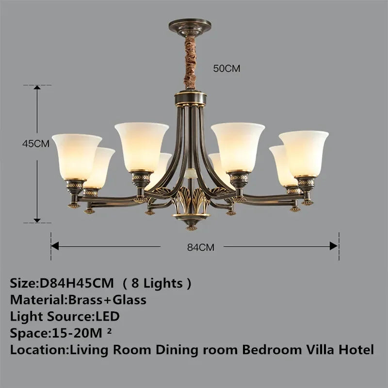European Retro Luxury Pendant Lamp Brass Living Room Lamp Simple Modern Dining Room Bedroom Home LED Ceiling Decoration Lamp