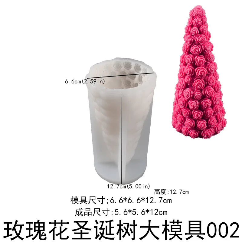 New Mould Rose Christmas Tree Candle Molds Rose Flower Conical Incense Stone Christmas Tree Ornament Silicone Mold