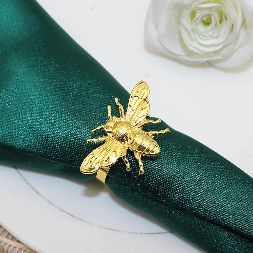 6Pcs Gold Bee Napkin Rings Metal Insect Napkin Holder for Fall Thanksgiving Halloween Table Decoration HWE92