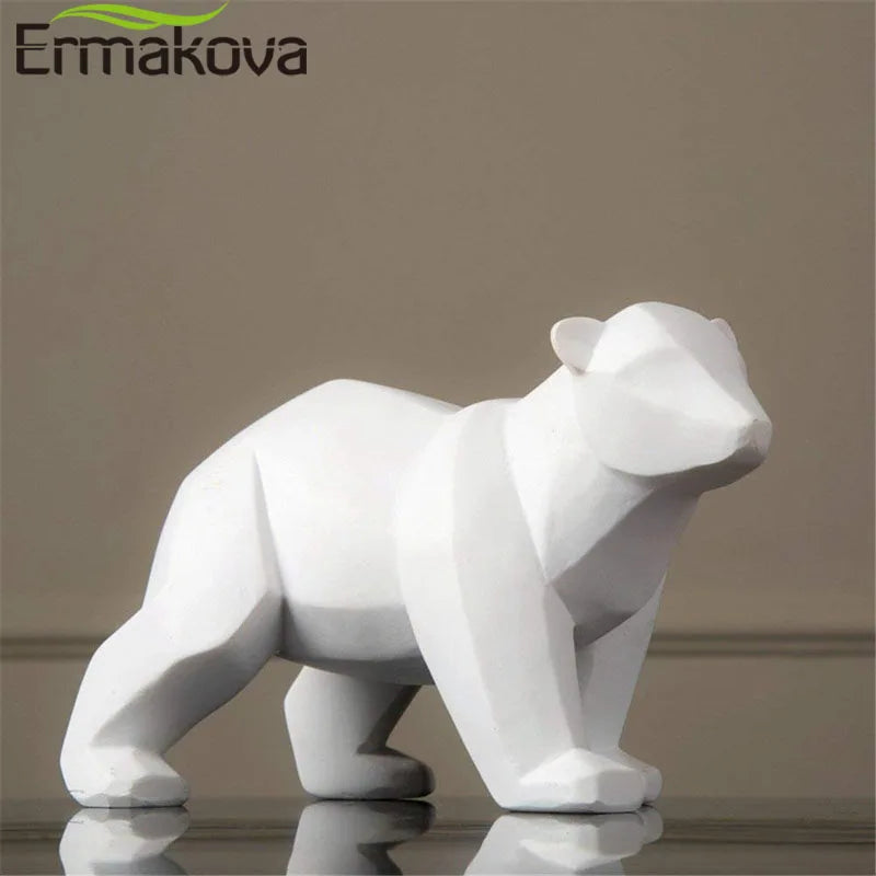 ERMAKOVA Bear Sculpture Geometric Resin Polar Bear Statue Fashion Desktop Ornament Modern Abstract Bear Figurines