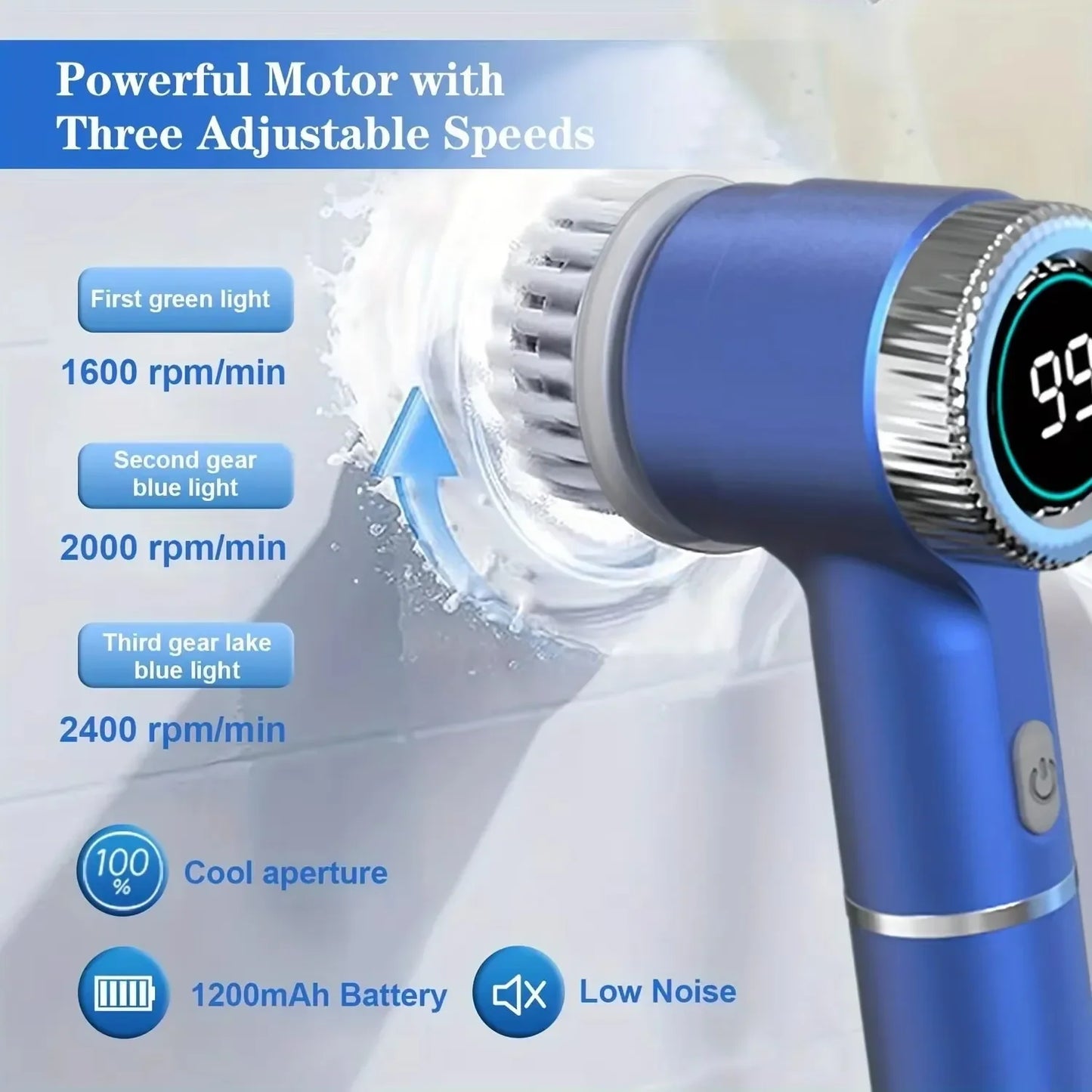OLOEY 5 in 1 Electric Cleaning Brush Multifunctional Kitchen Bathroom Toilet Portable Powerful Clean Brush 5 Brush Heads LED