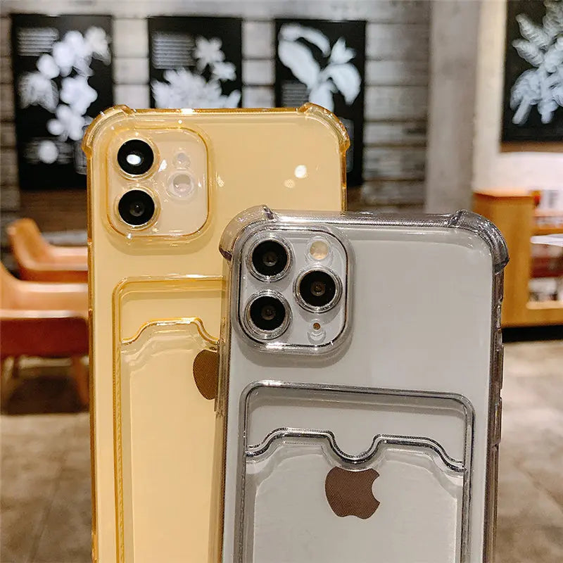 Durable Card Bag Holder Clear Phone Case For iPhone 13 12 11 Pro Max XR X XS SE 2020 7 8 Plus Soft TPU Shockproof Cover