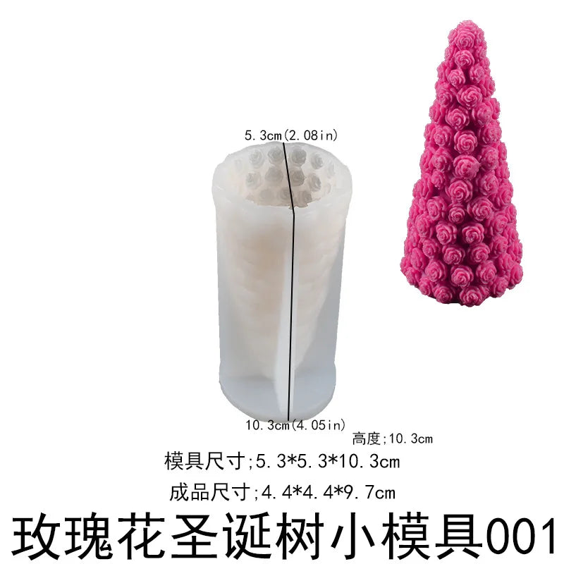New Mould Rose Christmas Tree Candle Molds Rose Flower Conical Incense Stone Christmas Tree Ornament Silicone Mold