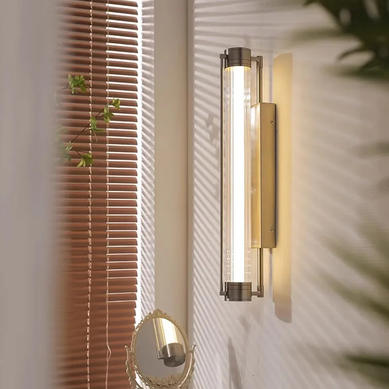 Italian living room, dining room, aisle wall lamp, sand nickel color, creative and simple glass wall lamp