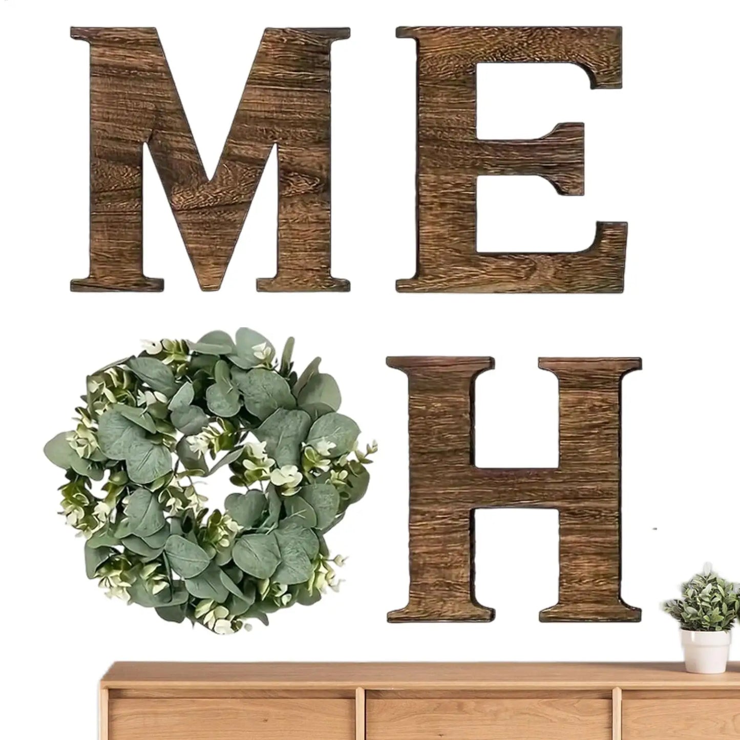 Home Letter Wall Sign Wooden Wall Home Sign Rustic Decor with Artificial Eucalyptus Wreath home decor signs for Kitchen Living
