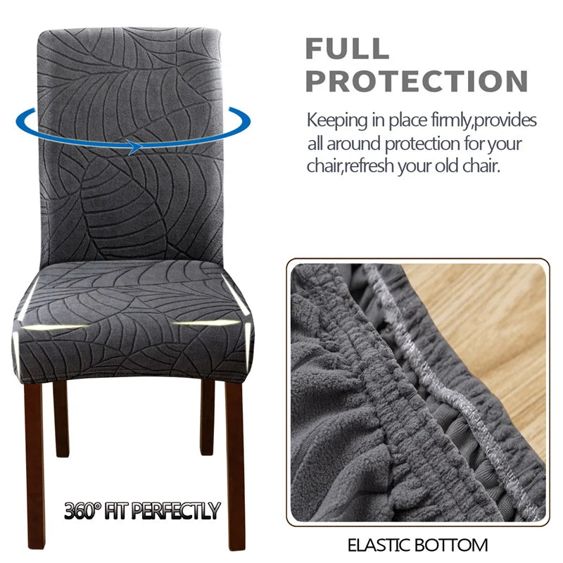 Leaves Jacquard Dining Chair Covers Removable Stretch Universal Chairs Cover Solid Color Seat Covers for Kitchen Hotel Banquet