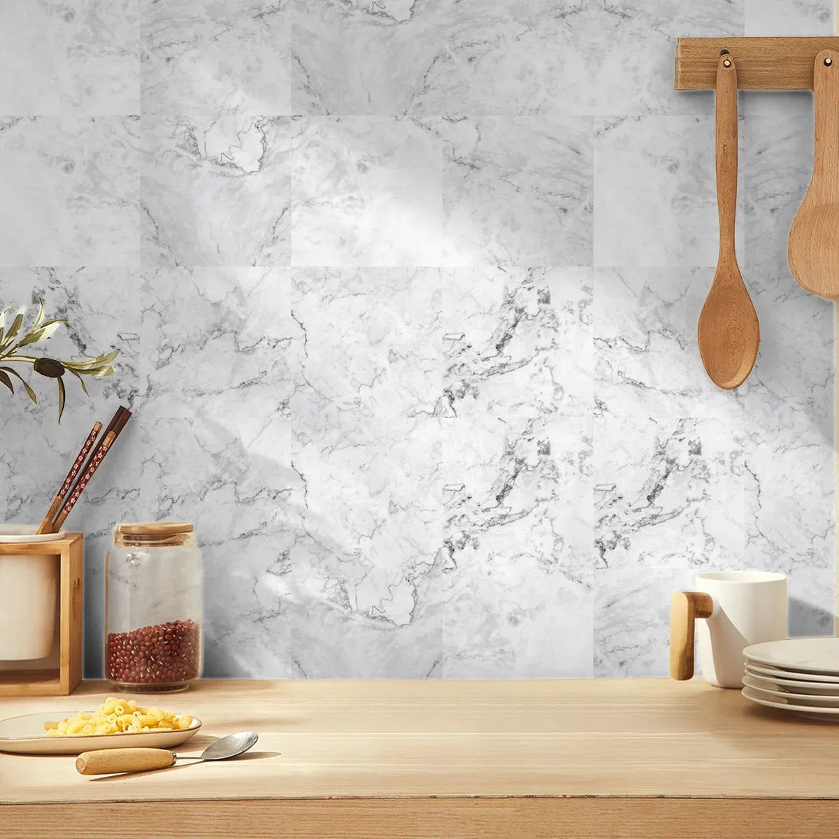 Floral Marble Wall Panels, Peel&Stick Waterproof Tiles for Kitchen Backsplash/Balcony & DIY Home Upgrade