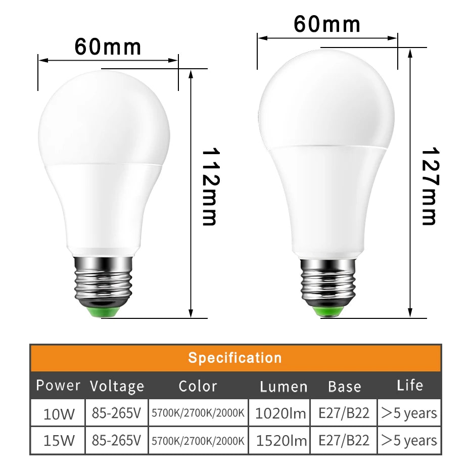 Dusk to Dawn Light Bulb LED Sensor Bulb E27 B22 Smart Control 10W 15W Lampada Outdoor Night Light 110V 220V