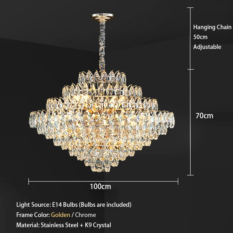 Luxury Crystal Big Chandeliers for Living Room Decor Modern Art Designer Luminaire Lustre Hight Ceiling Pendant Home Lamps Hall