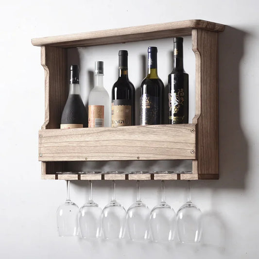 Wooden Wine Cabinet with Wine Rack, High Footed Glass Holder, Wall-Mounted Modern Decor, Stylish Home Wine Storage Solution