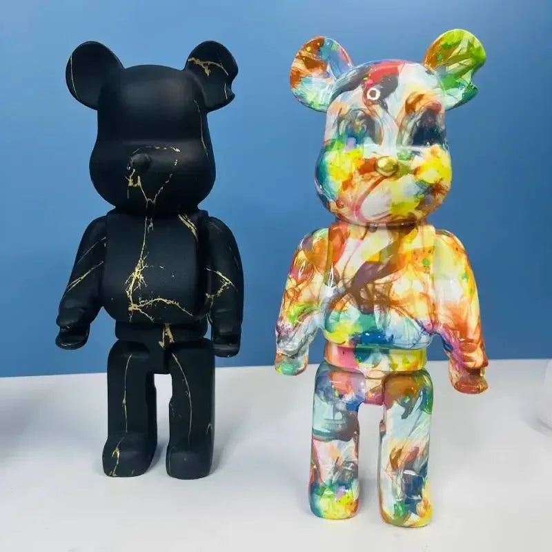 25cm Graffiti Bear Figurines Resin Violent Bear Statues Sculpture Figurine Decor Luxury Living Room Decoration Home Ornament