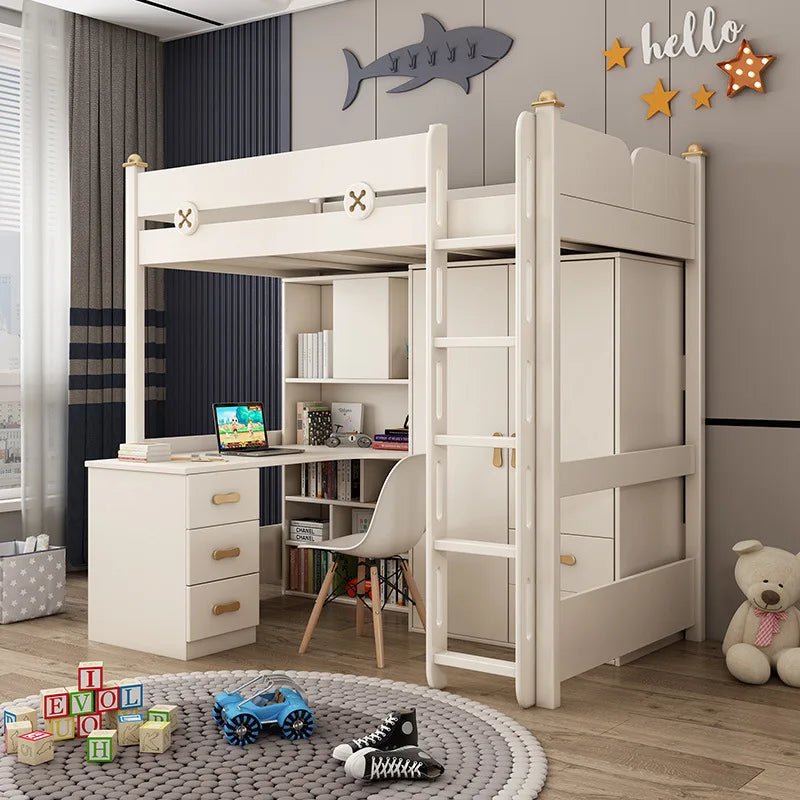 Bed and Desk Integrated Adult Combined Bed Bunk Bed with Wardrobe Elevated Bed Children's Bed Two-storey High and Low Bunk Bed