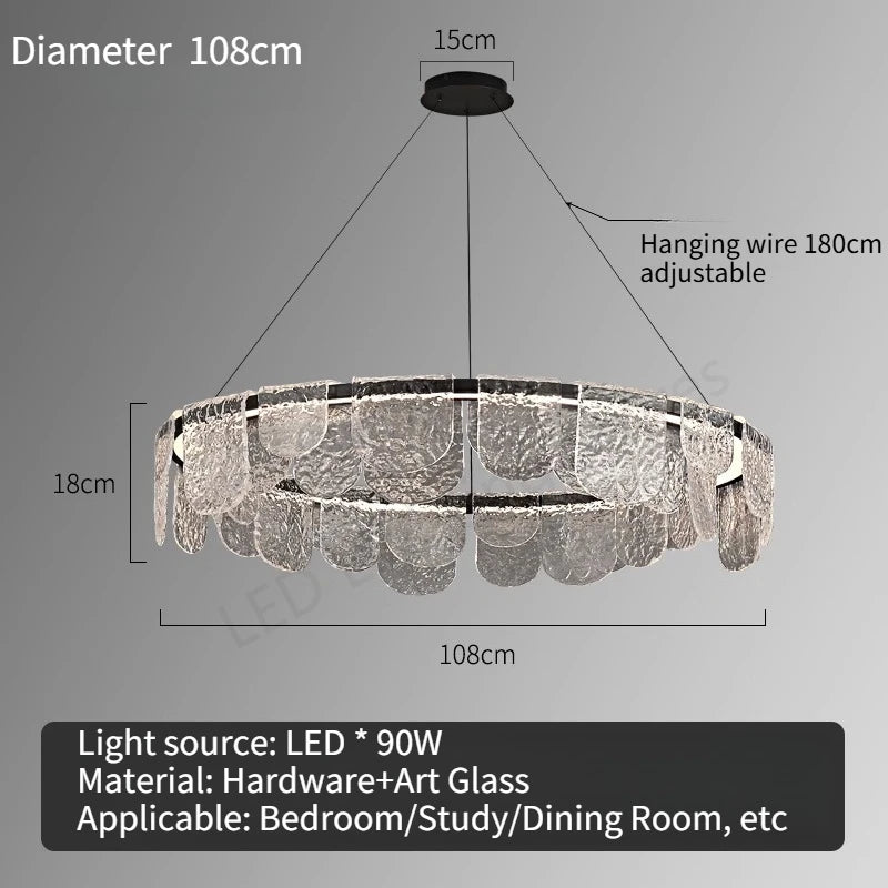 Luxury Living Room LED Chandelier Creative Ice Silk Glass Lamp Home Decoration Dining Room Main Light Bedroom Lighting Fixture