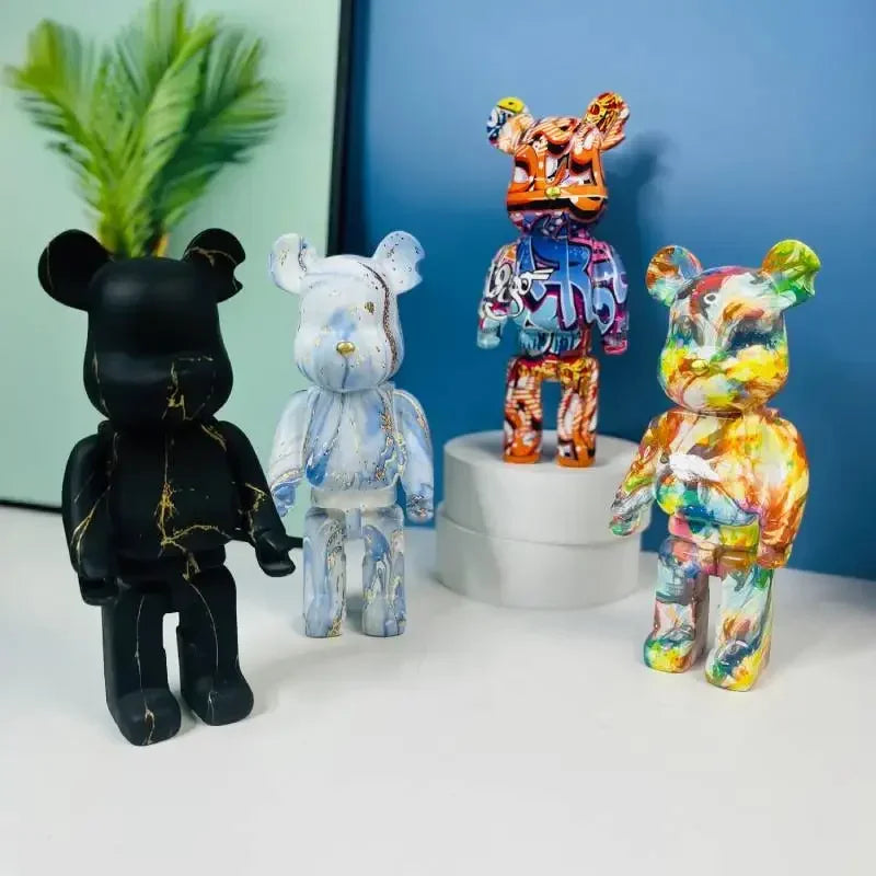 25cm Graffiti Bear Figurines Resin Violent Bear Statues Sculpture Figurine Decor Luxury Living Room Decoration Home Ornament