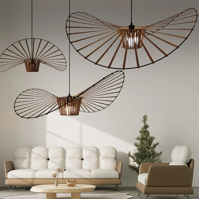 Modern Designer Art LED Chandeliers Retro Hanging Pendant Light for Living Dining Room Kitchen Suspension Straw Hat Lamps