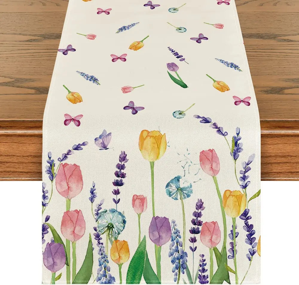 Floral Linen Table Runners Thanksgiving Wedding Table Decoration for Kitchen Decor Home Party Table Runner Coffee Table Decor