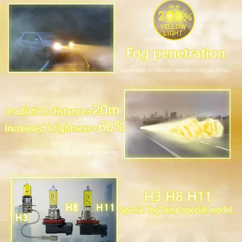 OSRAM Fog Breaker 2600K H1 H3 H4 H7 H8 H11 H16 9005 9006 12V Bulbs 200% Yellow Light 60% More Bright Car Halogen Lamps OEM 2pcs