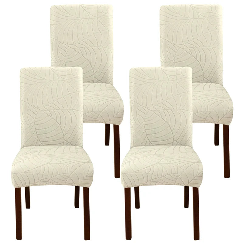 Leaves Jacquard Dining Chair Covers Removable Stretch Universal Chairs Cover Solid Color Seat Covers for Kitchen Hotel Banquet