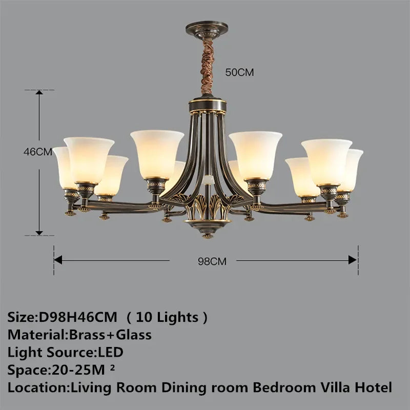 European Retro Luxury Pendant Lamp Brass Living Room Lamp Simple Modern Dining Room Bedroom Home LED Ceiling Decoration Lamp