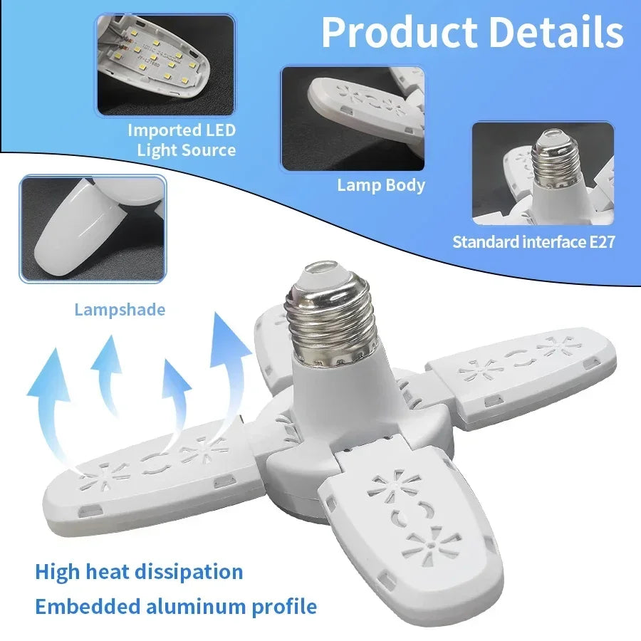 LED 4 Leaf Bulb E27 Collapsible Pendant Light 220V 110V Bombilla Storage Garage Kitchen Lighting High Brightness Remote Control