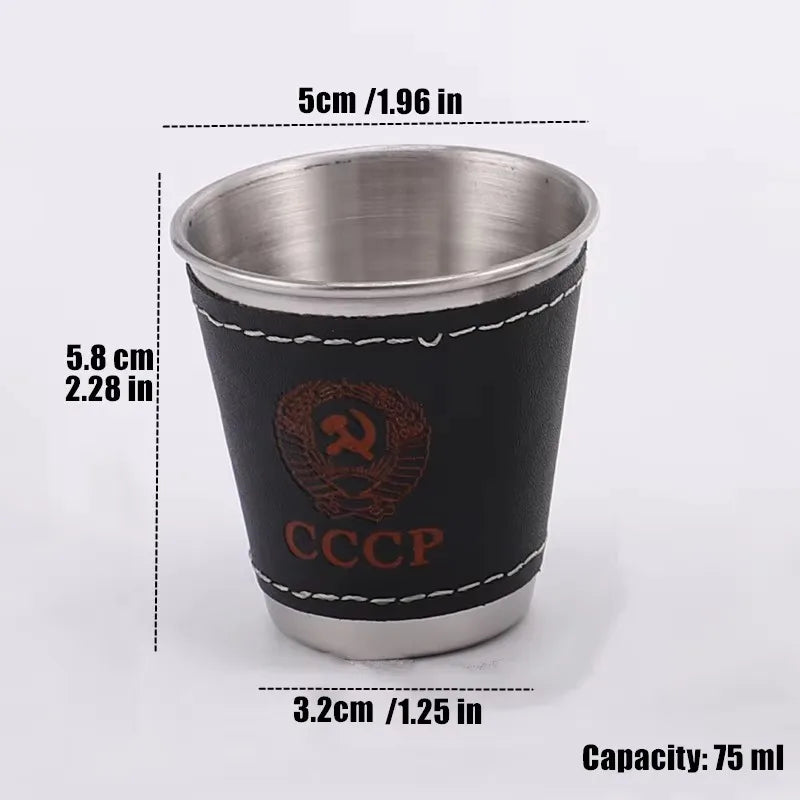 Vodka Cup,304 PU Holster Stainless Steel Wine Tumbler Portable Waist Personalized Liquor Spirits Cup 4pcs 70ml Shot Glass Set